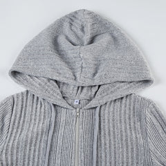 Vintage Zip Up Rib Knitted Hoodie