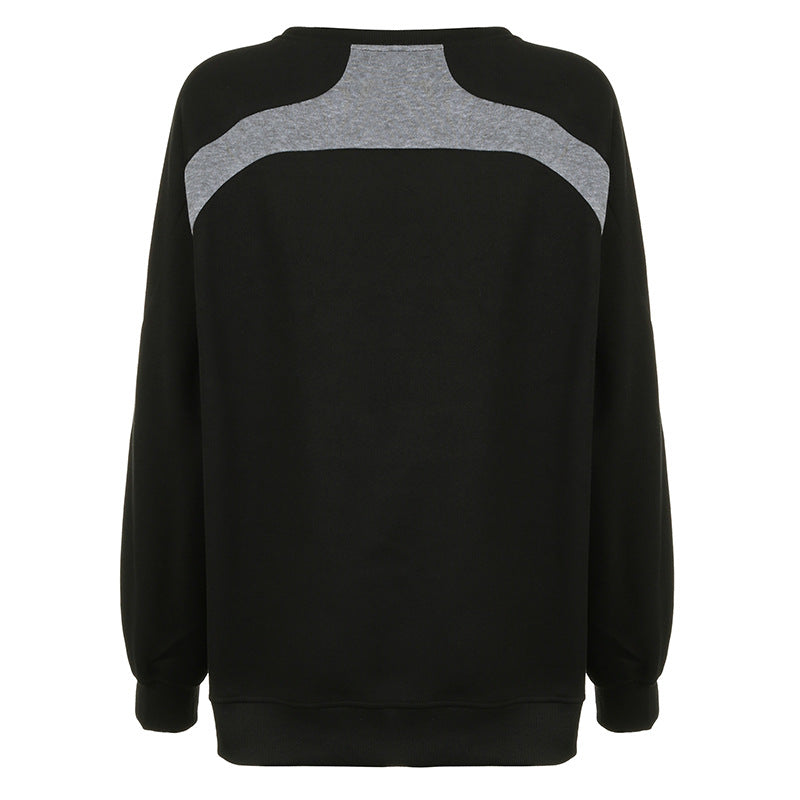 Preppy Contrast Color Splice Sweatshirt - fairypeony
