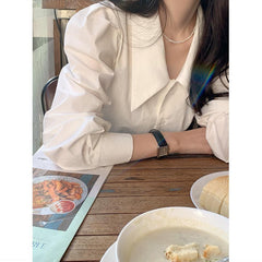 Retro Simple White Puff Long Sleeve Blouse