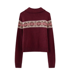 Vintage Polo Collar Zip Up Knit Cardigan