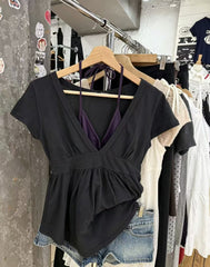 Womens Casual V-neck Cotton T-shirt