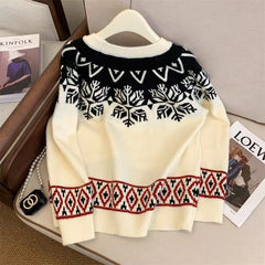 Round Neck Vintage Print Pullover Sweater