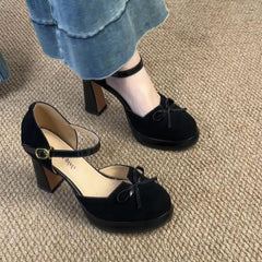 French Bow Detail High Heel Shoes - fairypeony