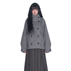 Womens Double Breasted Wool Blend Coat with Hood