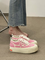 Stars Frayed Trim Sneakers - fairypeony