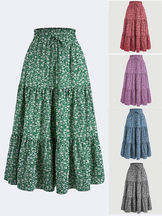Floral Print Elastic Waist Maxi Skirt