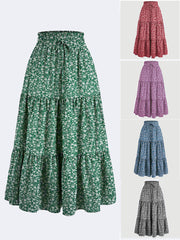 Floral Print Elastic Waist Maxi Skirt - fairypeony