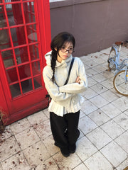 Korean Style Hooded Knit Cardigan and Shirt Set