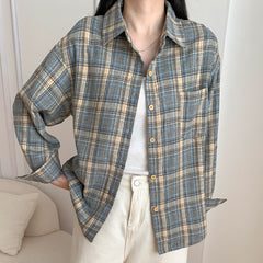 Retro Loose Plaid Shirt for Women