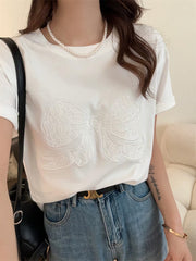 Embroidery Bow Oversized Short Sleeve Tee