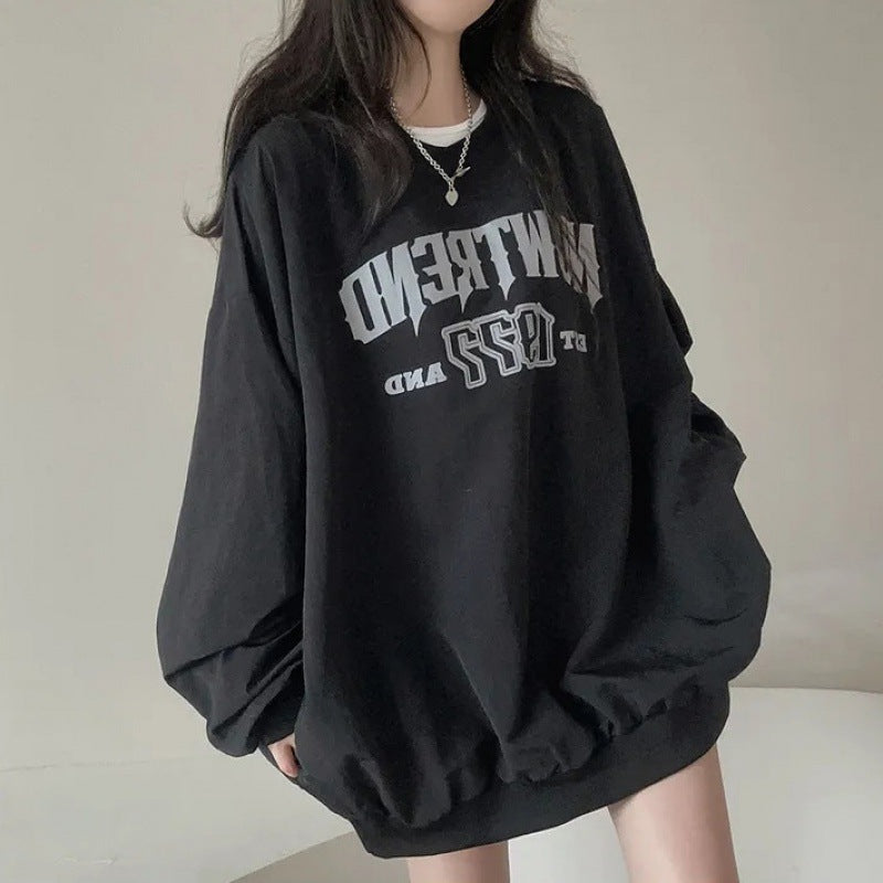 Letter Print Oversized Round Neck Sweatshirt