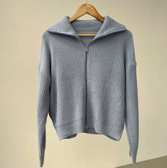 Solid Color Oversized Zip Up Cardigan