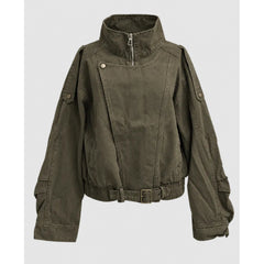 Retro Stand Collar Slim Fit Long Sleeve Woven Jacket