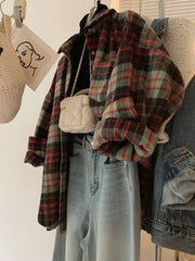 Retro Plaid Shirt Jacket Loose Oversized Outerwear