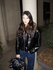 Womens Faux Fur Collar Padded Winter Jacket