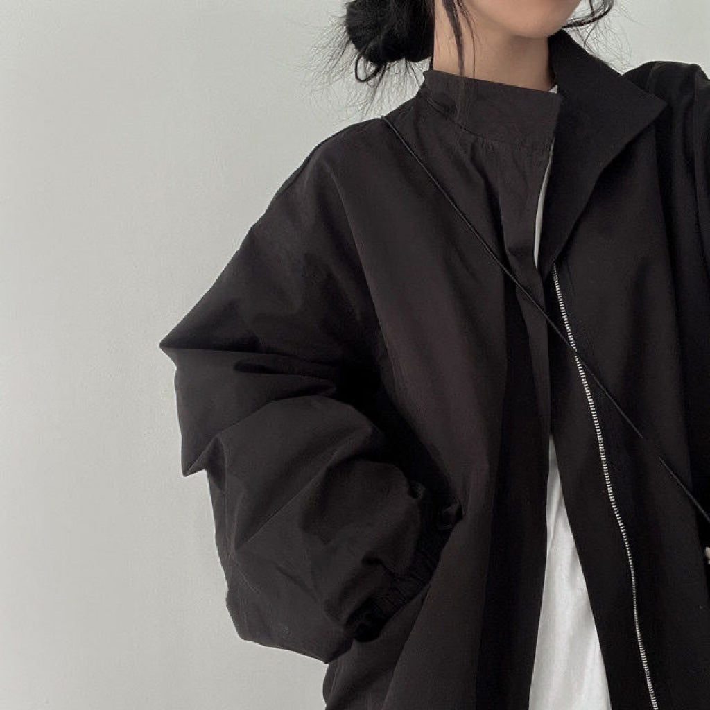 Oversized Zip Up Bomber Jacket - fairypeony