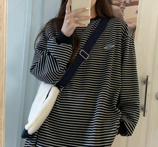 90s Striped Oversized Long Sleeve Tee