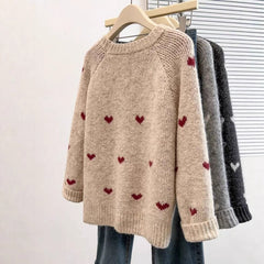 Aesthetic Heart Design Round Neck Sweater - fairypeony