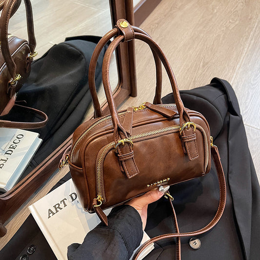 Vintage 90s Zipper Pu Leather Crossbody Bag