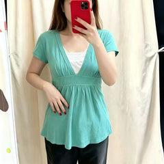 Womens Casual V-neck Cotton T-shirt