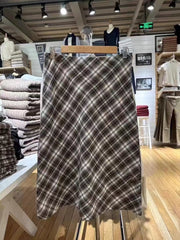 Vintage Plaid Low Rise Midi Skirt