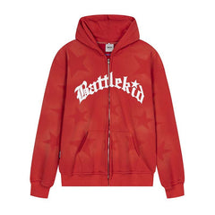 Oversized Star Print Zip Up Hoodie - fairypeony