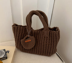 Aesthetic Crochet Solid Color Handbag