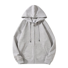 Solid Color Oversized Zip Up Loose Hoodie
