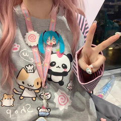 Cartoon Print Striped Long Sleeve Tee