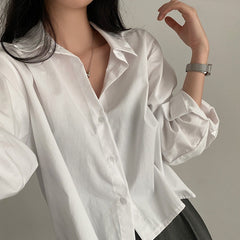 Light Academia Solid Color Oversized Blouse