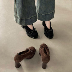 Retro Buckle Heeled Mary Jane Shoes - fairypeony