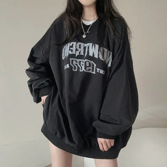 Letter Print Oversized Round Neck Sweatshirt