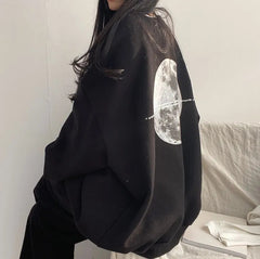 Vintage Back Moon Print Pullover Sweatshirt - fairypeony