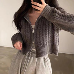 Twist Double Zipper Design Short Cardigan - fairypeony