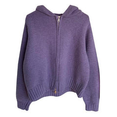 Solid Color Zip Up Hooded Knitted Cardigan - fairypeony