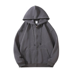 Solid Color Oversized Zip Up Loose Hoodie