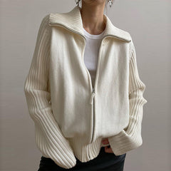 Rib Splice Zip Up Cardigan - fairypeony