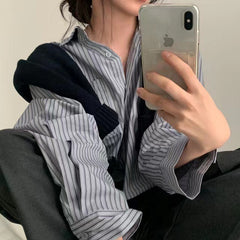 Vintage Striped Oversized Blouse