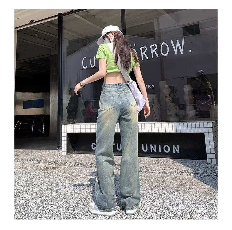 Distressed Star Print Wide-leg Jeans - fairypeony