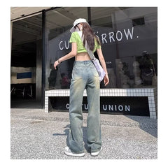 Distressed Star Print Wide-leg Jeans - fairypeony