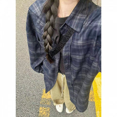 90s Retro Plaid Print Oversized Blouse