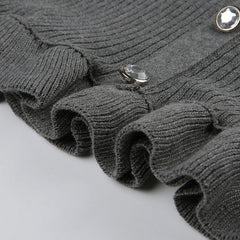 Ruffle Patchwork Buttoned Knit Top