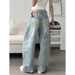 Embroidered high waist wide leg jeans