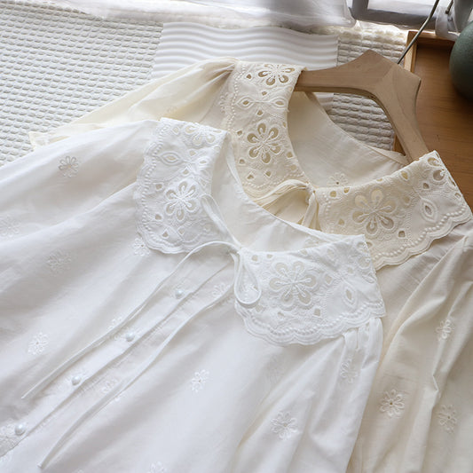 Aesthetic Doll Collar Jacquard Short Sleeve Blouse - fairypeony