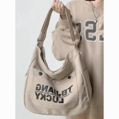 Letters Large Canvas Crossbody Bag - fairypeony