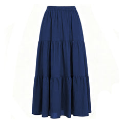 Womens Cotton Linen Elastic Waist Long Skirt