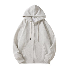 Solid Color Oversized Zip Up Loose Hoodie