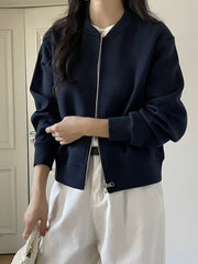 Zipper Stand Collar Baseball Jacket for Women
