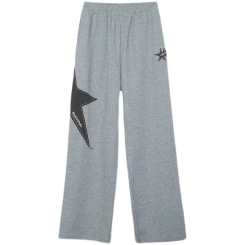 Star Patch Baggy Gray Sweatpants - fairypeony