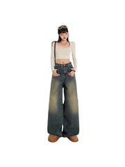 Womens High Waist Wide Leg Denim Pants